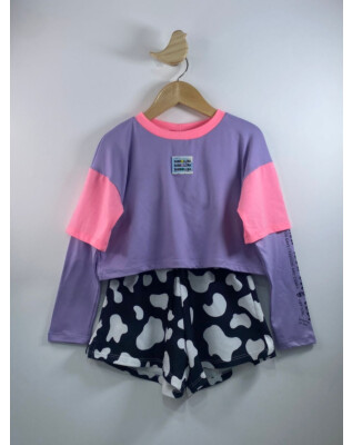 Conjunto de blusa ML e shorts estampado | 6 anos