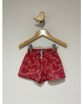 Conjunto shorts com sunga vermelha de conchas | 9-12 meses