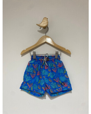 Shorts azul com estampa de corais | 6-9 meses